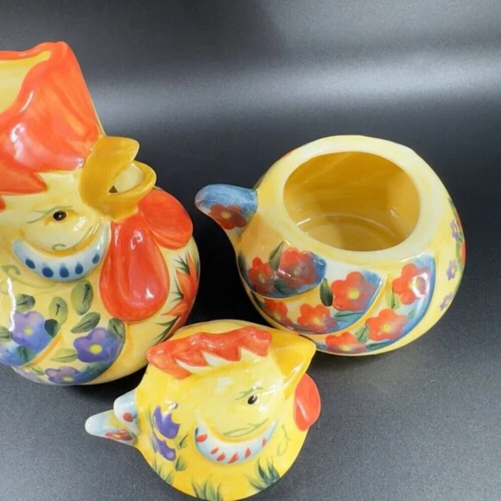 Fontana‎ Dario Farrucci Collection Set Rooster Sugar Bowl Creamer And Tray Set